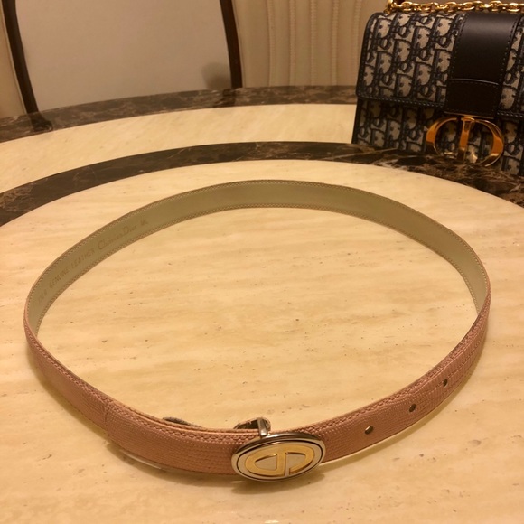 Auth CHRISTIAN DIOR Pink Lizard Vintage CD Logo Belt Size M/L - Picture 4 of 11